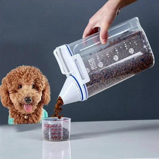 Dog/Cat Food Pail Plastic Storage Tank with Measuring Cup Container